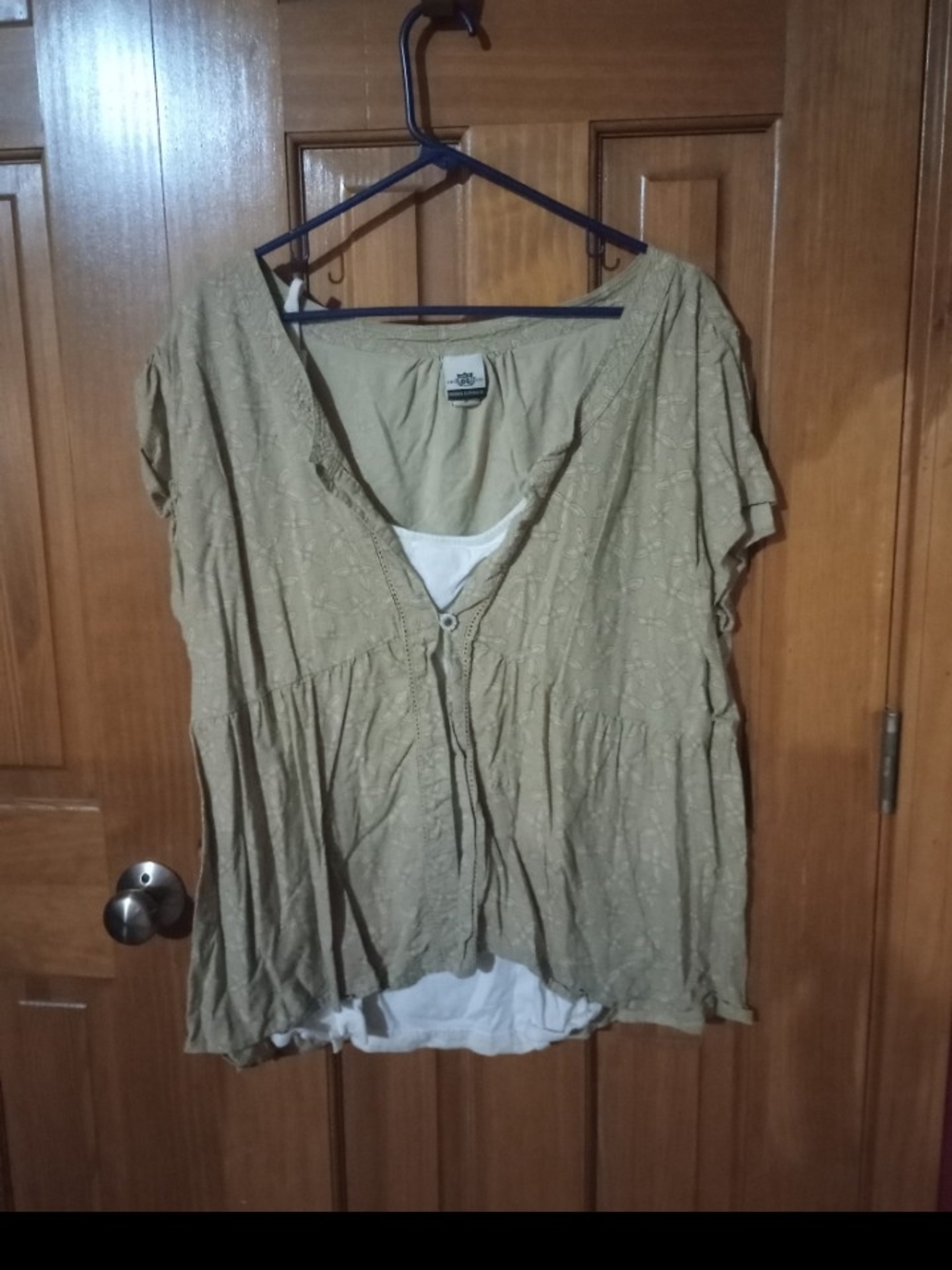 Route 66 Olive Green Layered V-Neck Short Sleeve Tunic